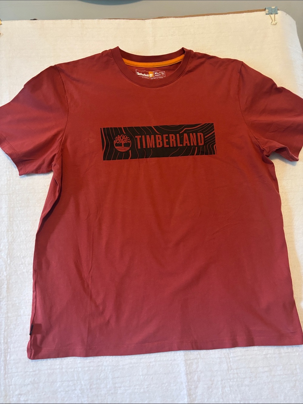 Timberland Men's Rust Red Crewneck Tee with Black Logo XL /TG